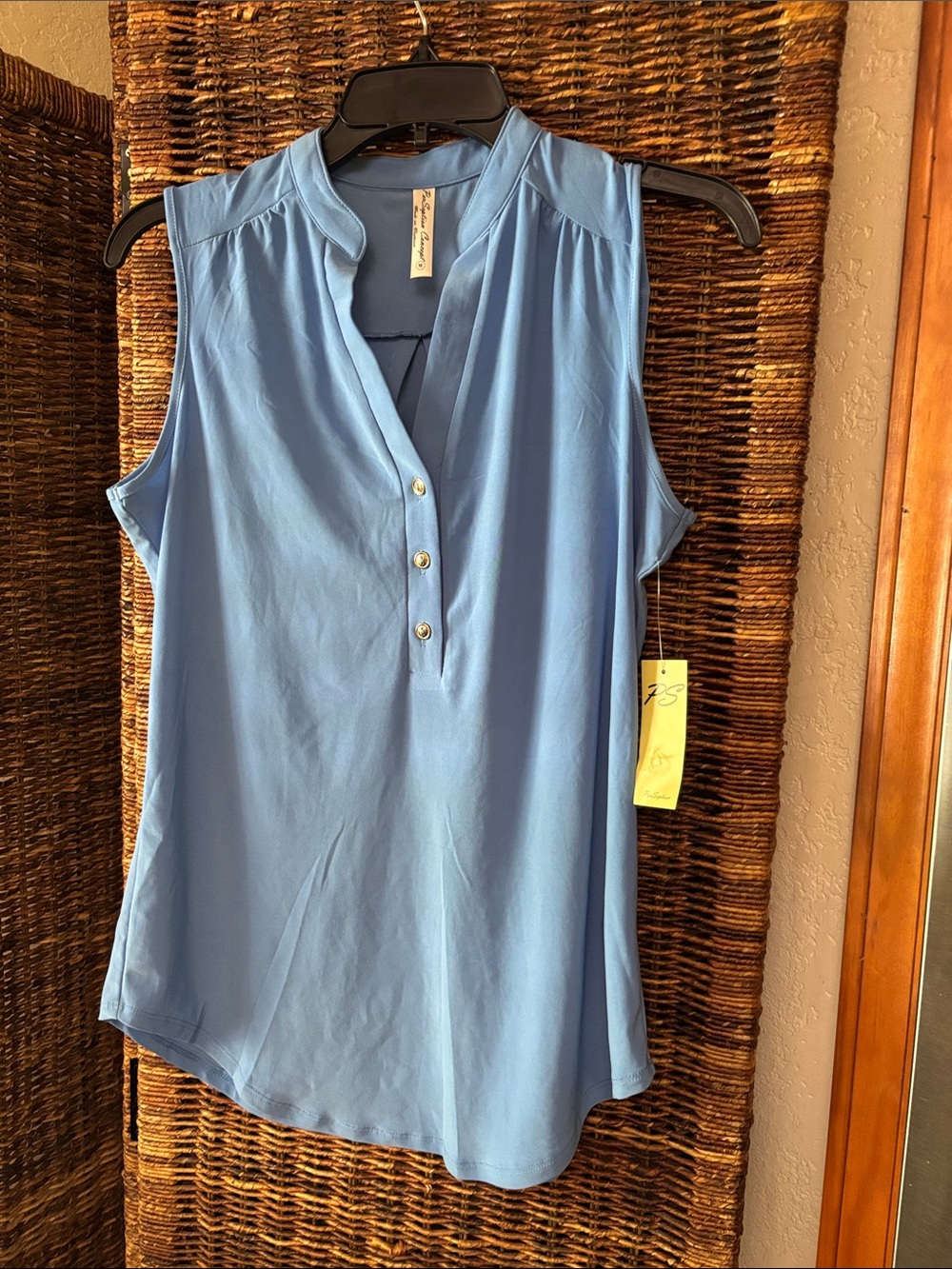 Sleeveless Light Blue Blouse - Casual V-Neck Top